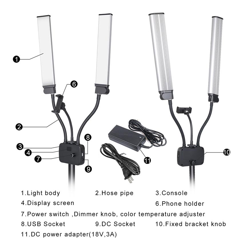 【Dengan Tripod 】Adjustable Live Streaming Vlogger Video LED dan Lampu LED Studio Foto-5