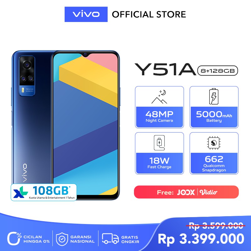 HP Vivo Y51A 8GB/128GB - 48MP Night Camera, 5000mAh + Fast Charging - Garansi Resmi