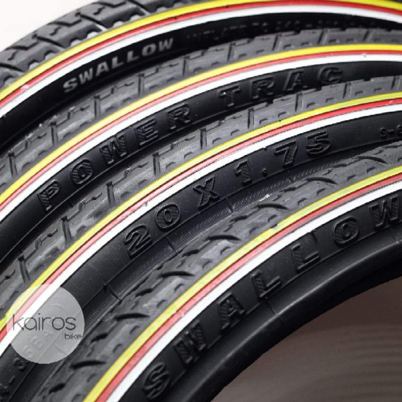 Ban Luar Sepeda 20 x 1.75 Swallow List Putih Merah Kuning