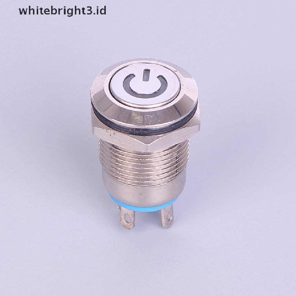 (whitebright3.id) Tombol Tekan 12mm 12V Bahan Metal Warna Hitam Anti Air Dengan Lampu LED Power Supply