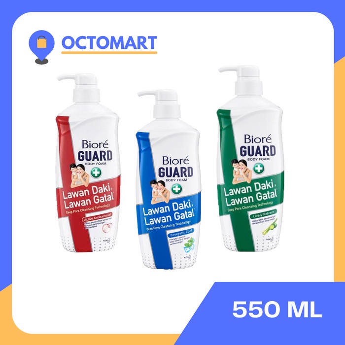 BIORE GUARD Sabun Mandi Cair Botol Pump 550ML / 550 ML Body Foam Body Wash Bottle Energetic Cool / L