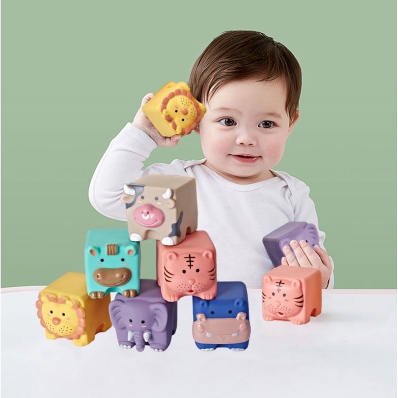 Soft building blocks, Mainan balok Silicon, Mainan bayi teether Silicone BPA Free