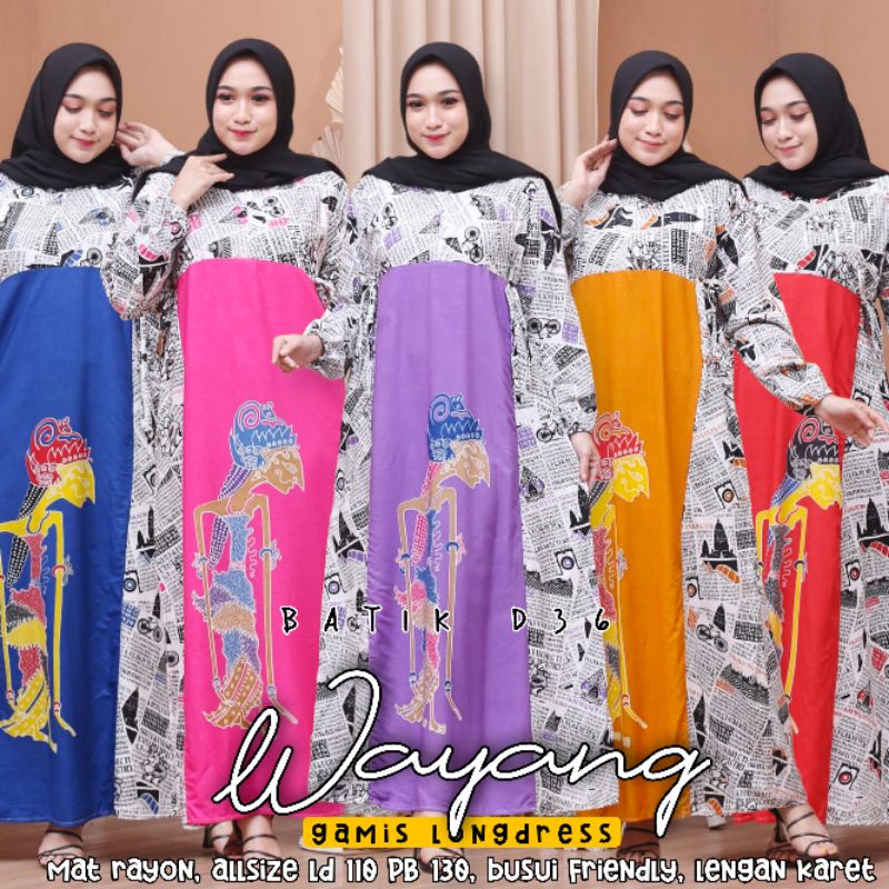 Gamis chibi rayon halus wayang koran kombi Baju longdress panjang muslimah wanita cewek ibu baju tidur sakdress modern cantik etnik tradisional jawa keren modis fasyen untuk pesta kondangan dolan rumah rumahan kekinian terbaru