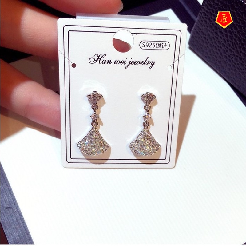 [Ready Stock]New Fashion S925 Silver Skirt Diamond Earrings Delicate