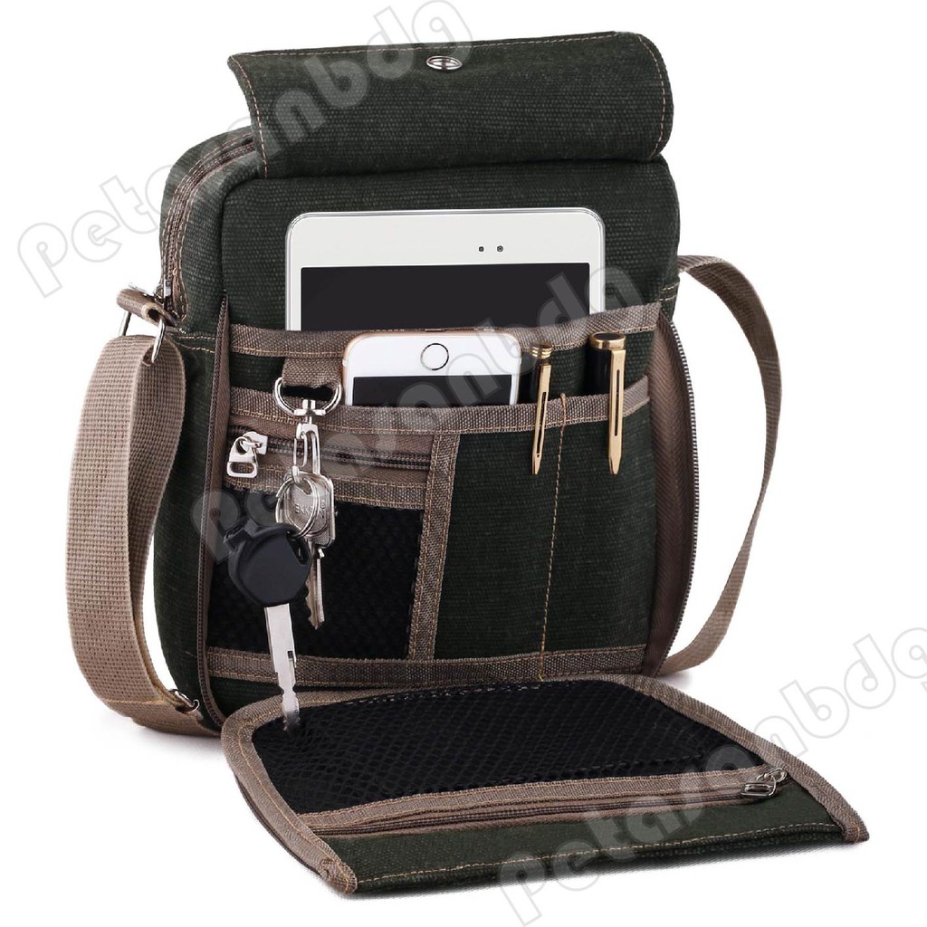 PTS -Braun Fox Douglas Canvas Multifunction Travel Satchel Messenger Shoulder Bag - Hijau Tua