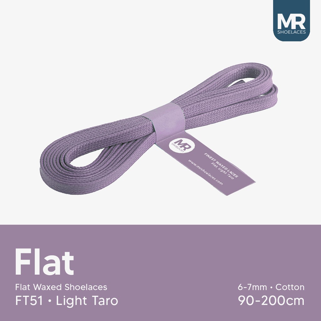 MR Shoelaces FT51 Light Taro -Tali Sepatu Lilin 6-7mm Gepeng Flat Pipih (Waxed Laces) 90cm 100cm 120cm 150cm 200cm - untuk Sneakers - Premium Shoelace