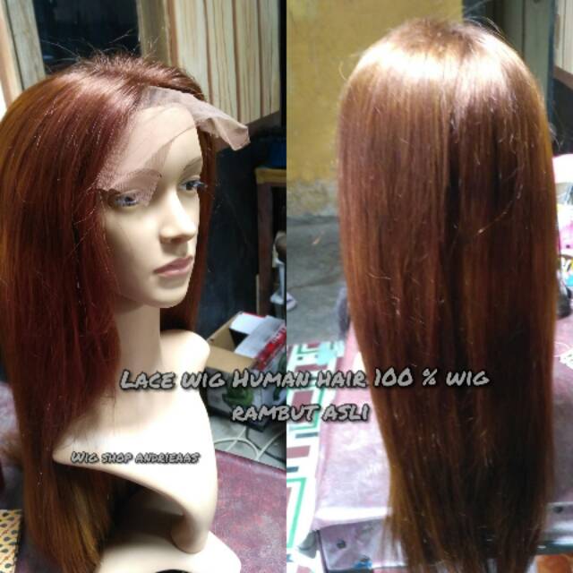 Lace wig RD Dark brown panjang 60 cm wig rambut asli