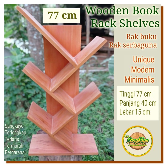 Rak buku rak kayu 77cm wooden book rack shelves rak kayu serbaguna