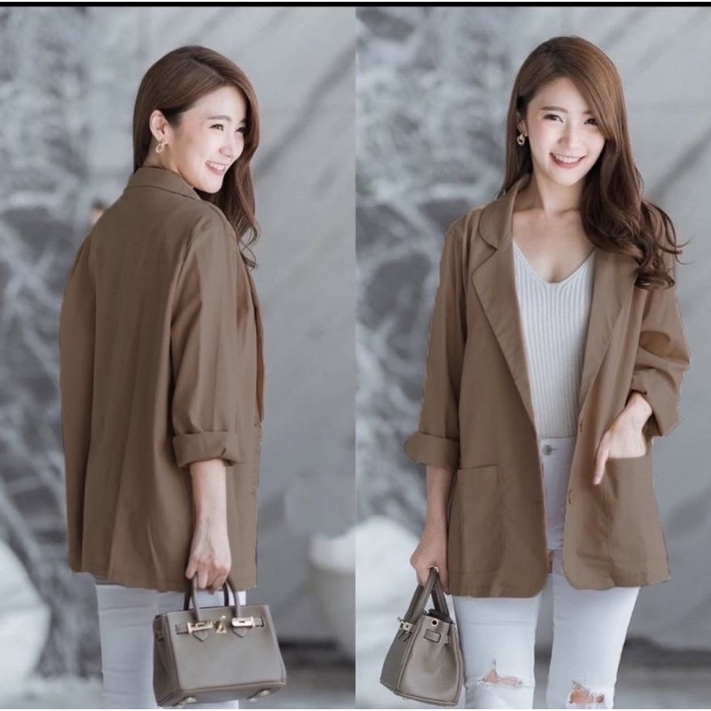 real pic blazer putih / blazer fahion korea / blazer kerja / outer putih / simply pocket blazer