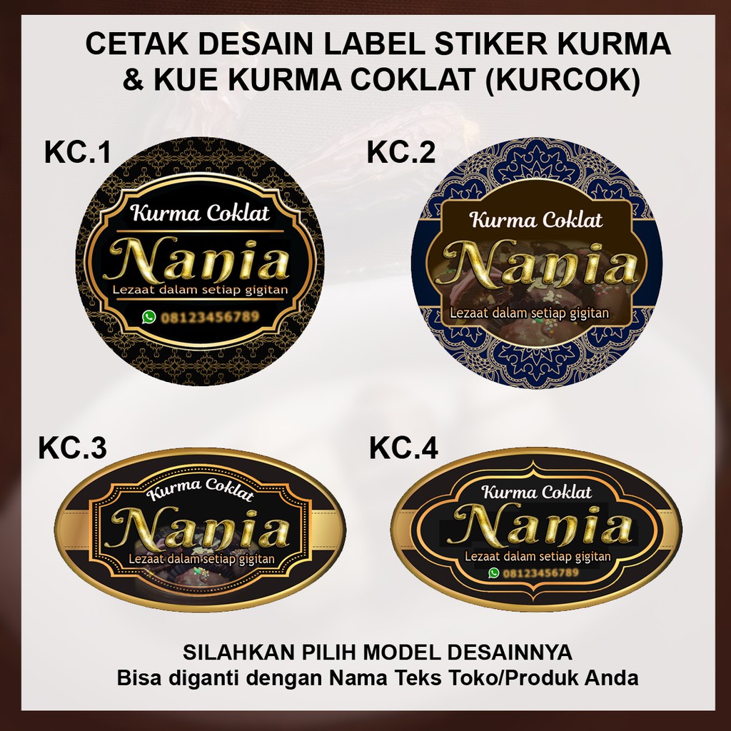 Stiker label KURMA dan Sticker Label Kue Kurma Coklat KURCOK Isi 100 pcs