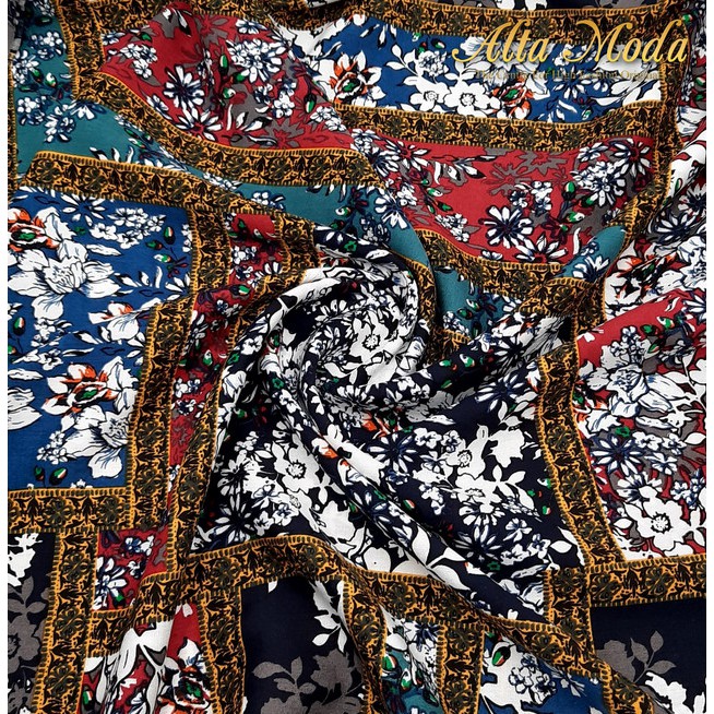 

Alta Moda Viscose Rayon Geometrical Floral - Navy Orange (1M)