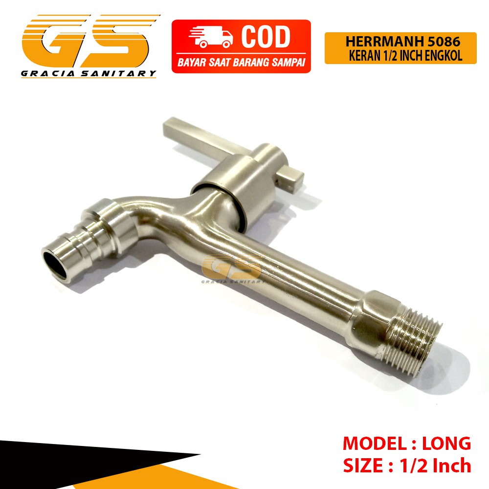 Kran 1/2 Inch Engkol Long Stainless Steel 304 Keran Air / Kran Mesin Cuci / Kran Selang / Kran Air Taman