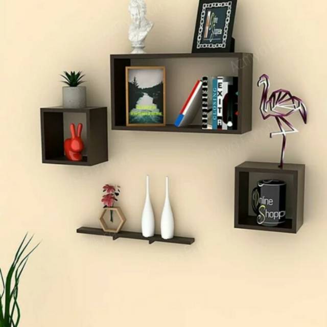 Rak dinding minimalis Rak kotak panjang Rak kayu hiasan