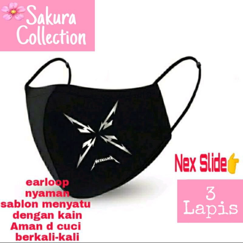 Masker Kain 3 ply  Lapis / Scuba /  - Metallica ( Band Metal )