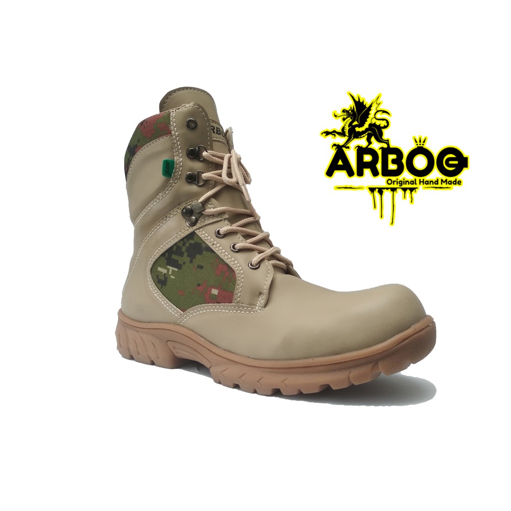SEPATU SAFETY BOOTS PDL ARBOO DELTA LORENG ARMY CREAM PRIA UJUNG BESI SEPATU TOURING HIKING