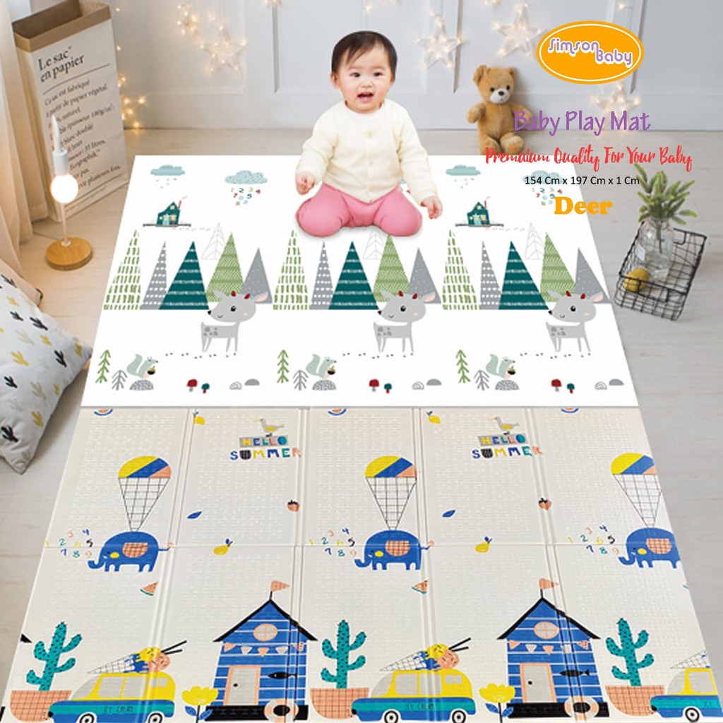 TERLARIS PREMIUM Simson Baby Playmat Premium Anak Bayi Lipat 154 x 197 x 1 Cm MOTIF BOLAK BALIK-DEER MAT