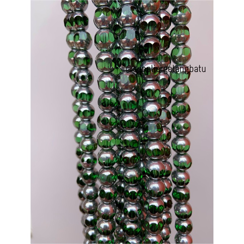 kristal BINGKAI SILVER 10mm hijau bening green quartz kuarsa spacer