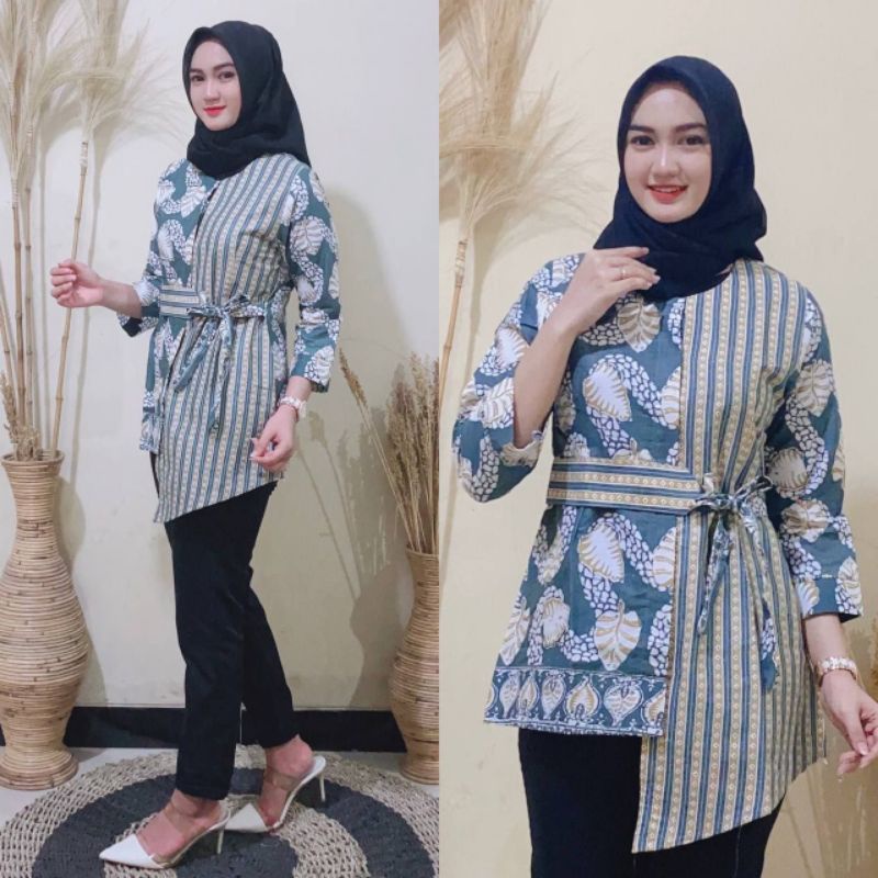 tey-17 Batik wanita ASJ SA HRB026 Kenongo Kemeja Tosca Pendek-Gambar 9