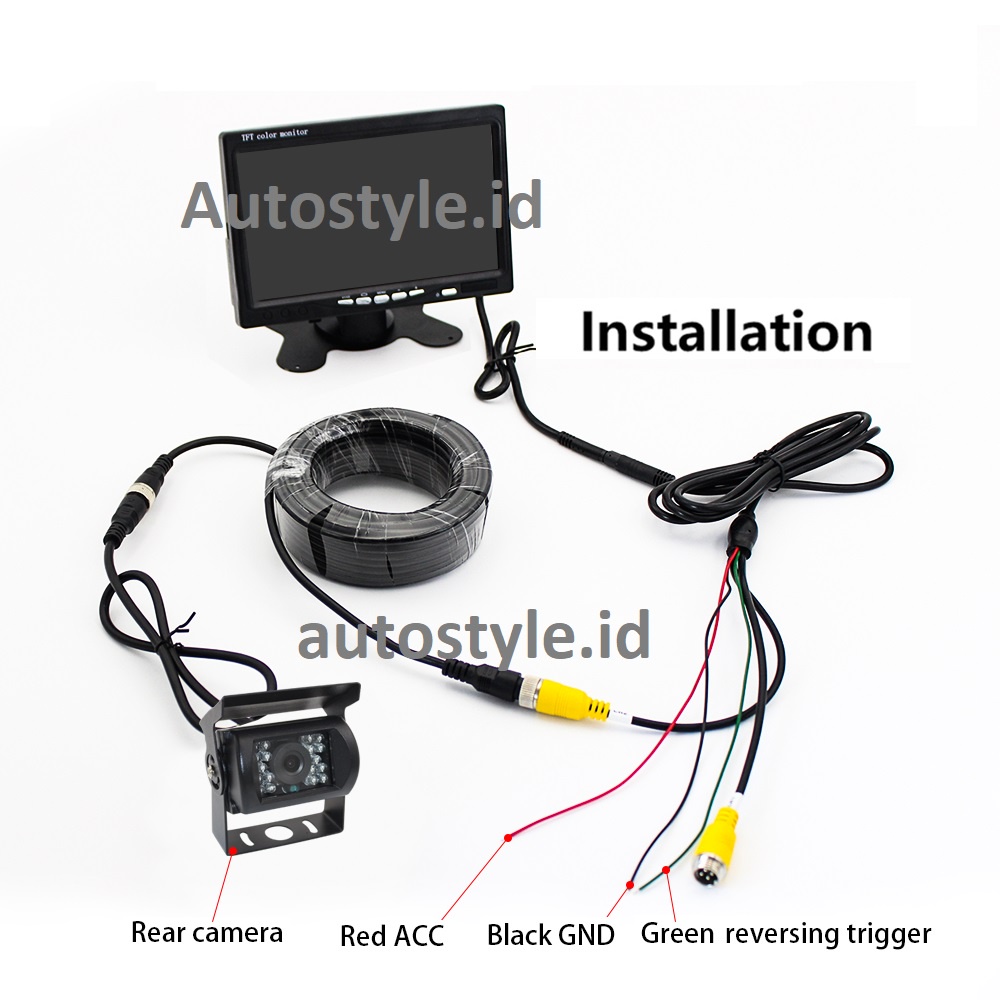 Kamera parkir 24 Volt Truk Bus exca Paket Lengkap Kamera Kabel  20 Meter IR Led  Car Rear View Reversing Backup Camera DC12-24V