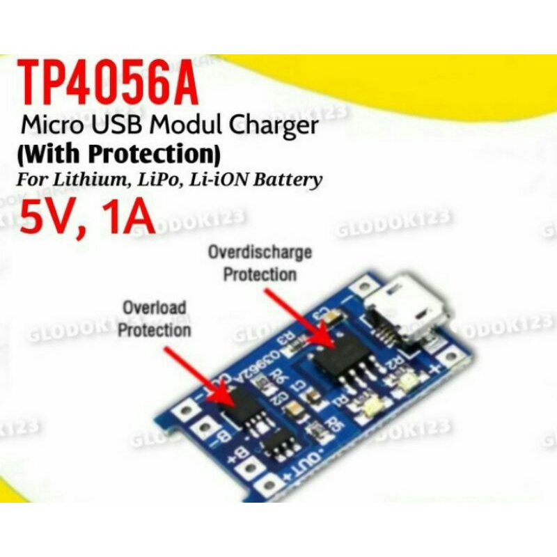 Modul TP4056A Micro USB Charger Baterai 18650 With Protection