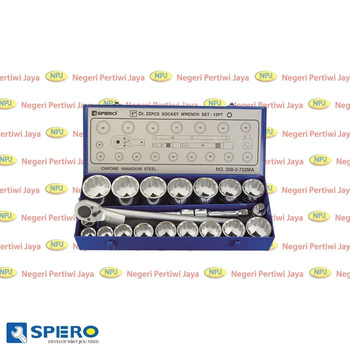 Spero Socket Set 1 inch 12PT 22pcs - Kunci Shock Set