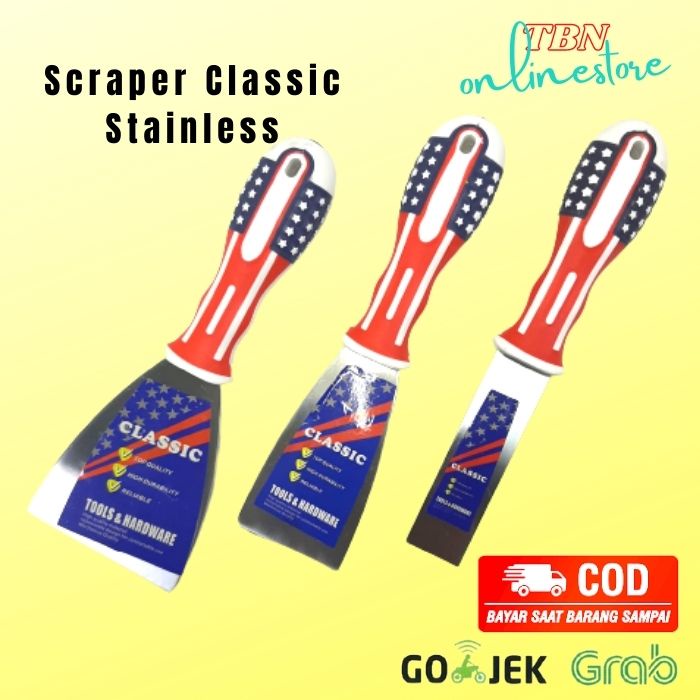 Kape Gagang Karet Scraper USA Classic Stainless Handle Karet Skrap Kue Martabak telor - Kape Dempul