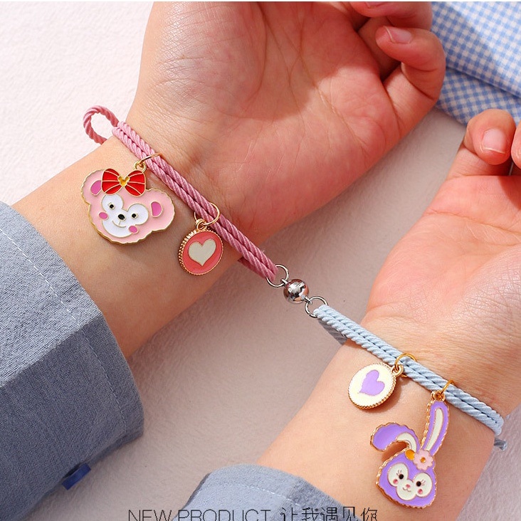 OVERFLOWS.ID 2Pcs Sepasang Gelang Tali Karet Magnet Desain Astronot Kuromi Cinnamorol Untuk Pria Dan Wanita