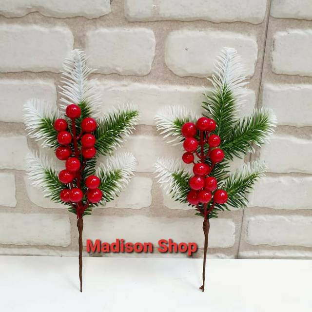 Daun Hijau Salju Cherry Natal Krans Ornamen Hiasan Parsel Parcel Natal