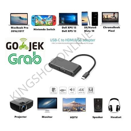 USB TYPE C To HDMI VGA Adapter USB C + USB3.0 + aux jack cable 5IN1