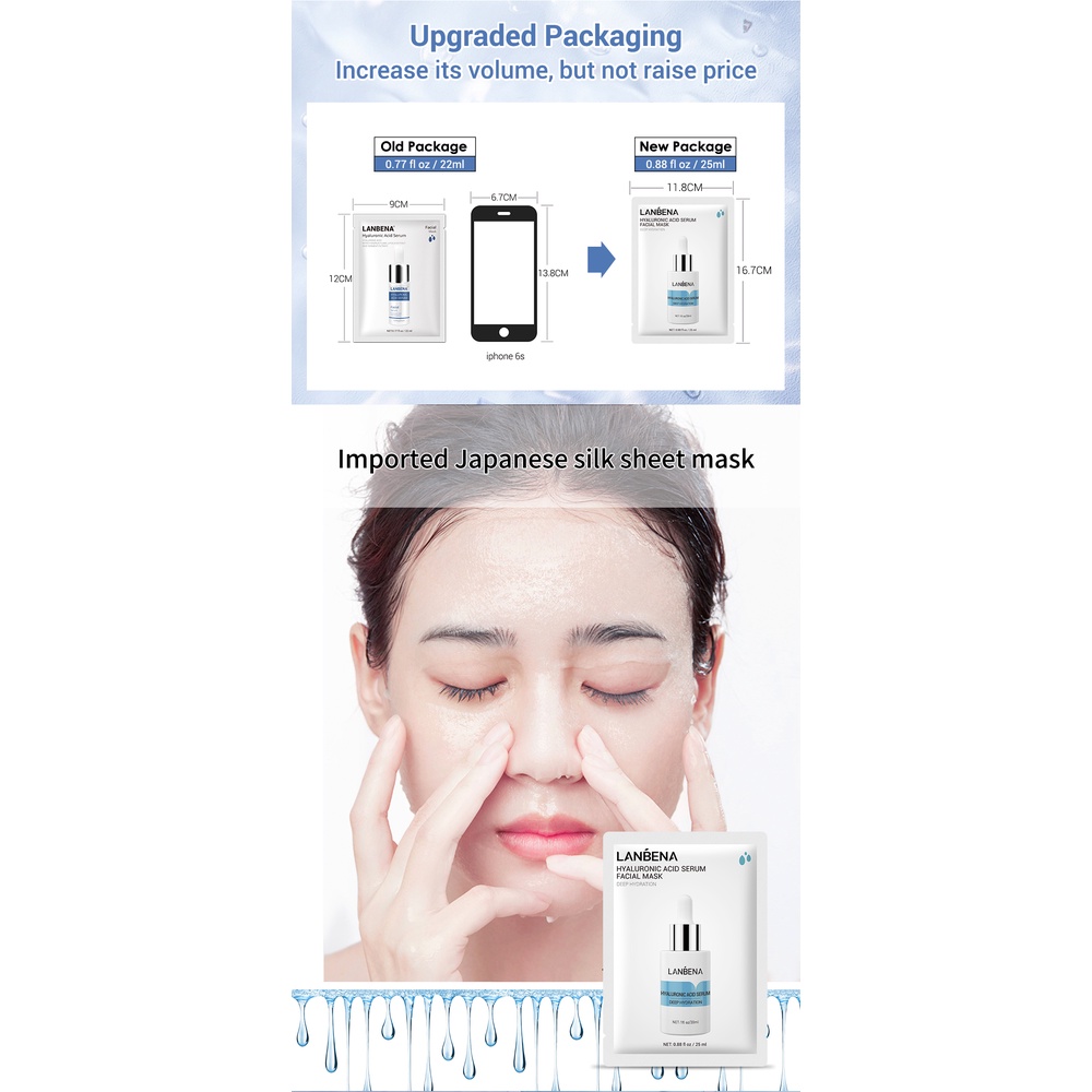 【Baru】BREYLEE&amp;LANBENA Face Masker Sheet Mask Hyaluronic Acid VITAMIN C Pore Treatment Mask Brightening Moisturizing Nourishing Anti Aging kulit  Masker Wajah  1PCS