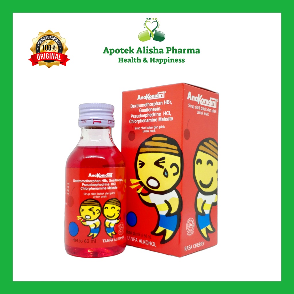 ANAKONIDIN SYRUP 30ML 60ML - Anakonidin Sirup Obat Batuk Flu Pilek Panas Demam Anak / Anakonidin Merah / Anakonidin Sirup Rasa Cherry