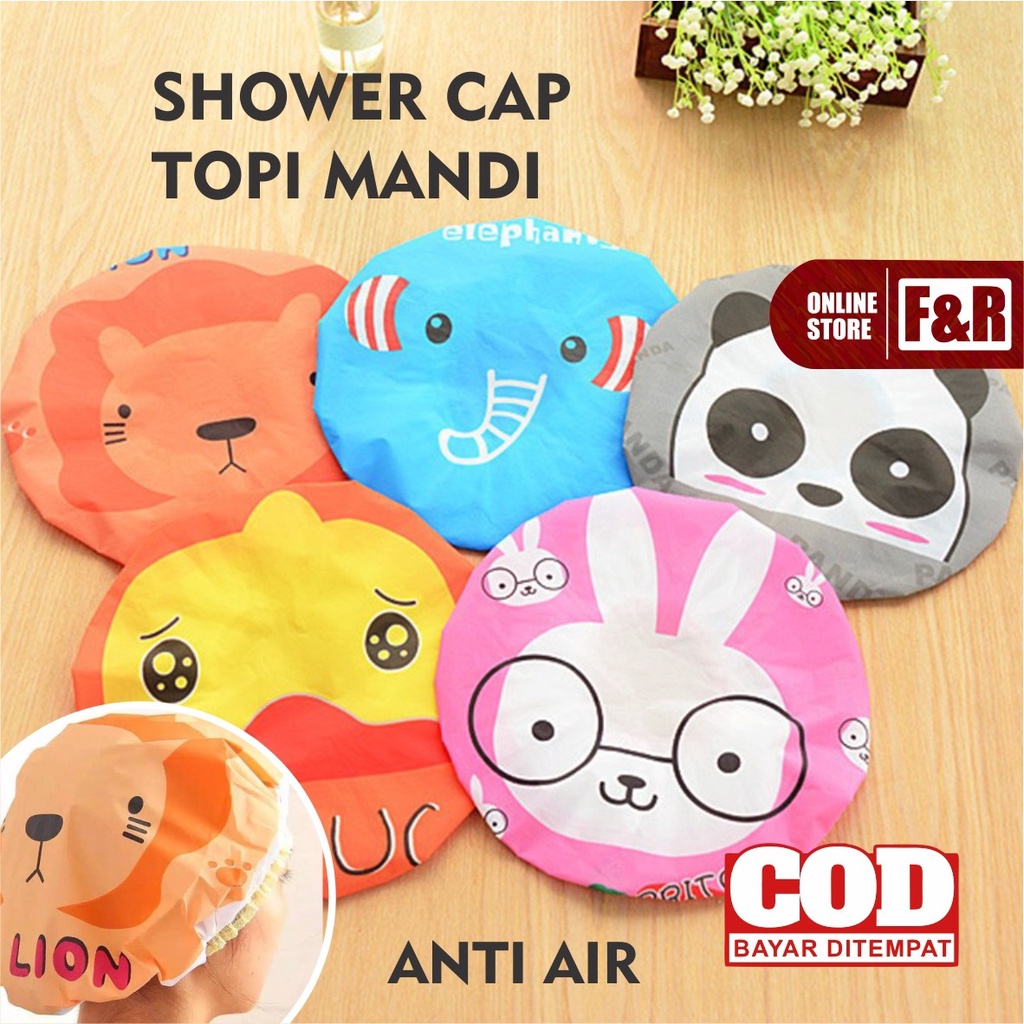 Shower Cap Topi Penutup Rambut Kepala Mandi Karakter Motif Dewasa Anak Anti Air Waterproof Bath