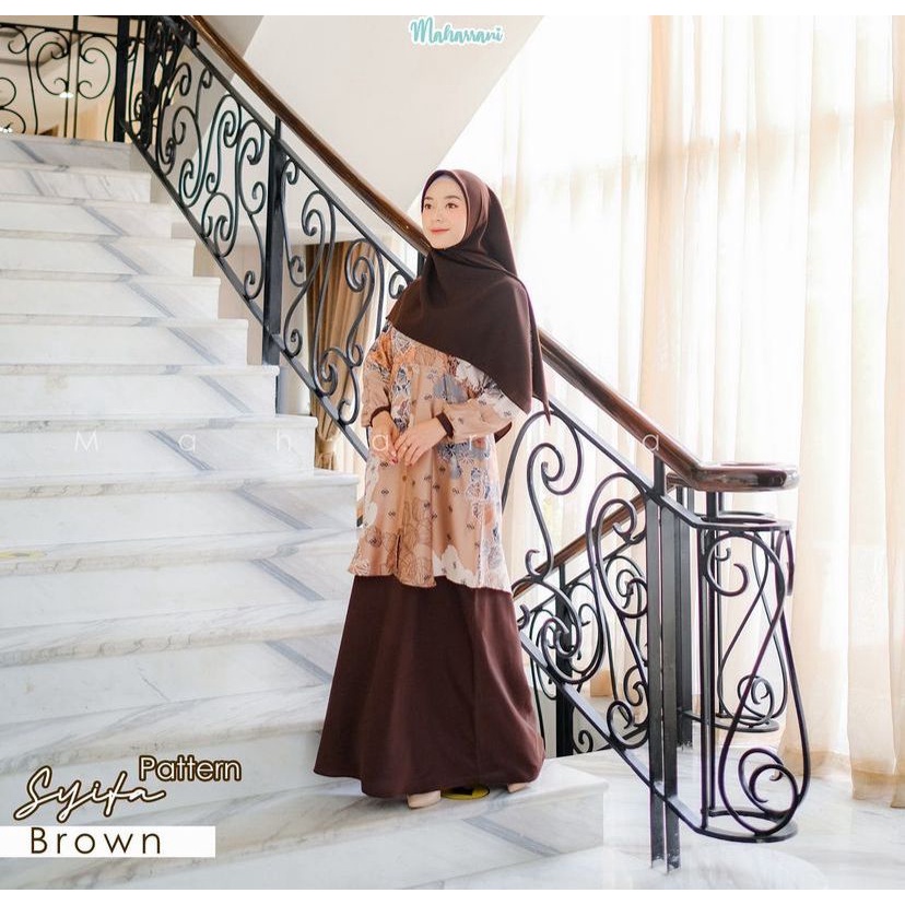 syifa dress pattern by maharani/bahan kain silk premium tebal/seragam dinas batik pattern wanita/mod