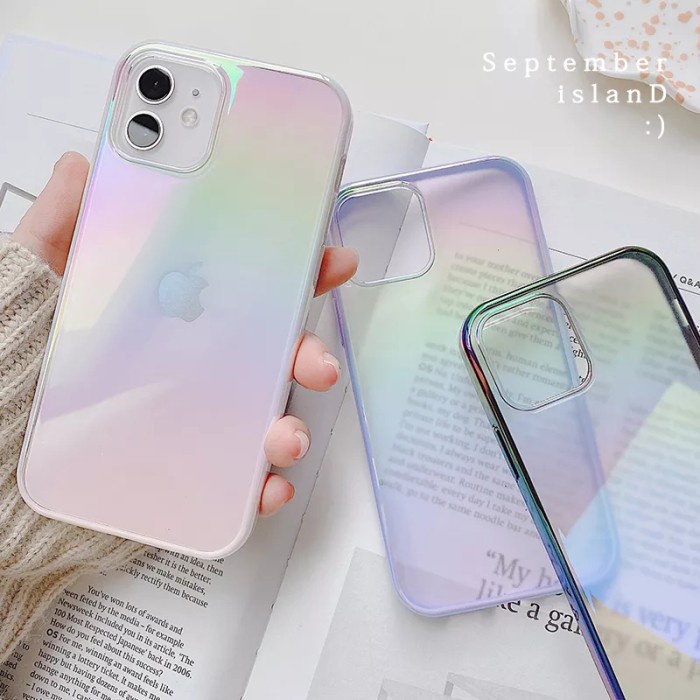 ☑☑Terbaru Rainbow Holo List Case casing apple Iphone 7 8 + SE 2 X Xs Xr 11 12 Mini Pro Max