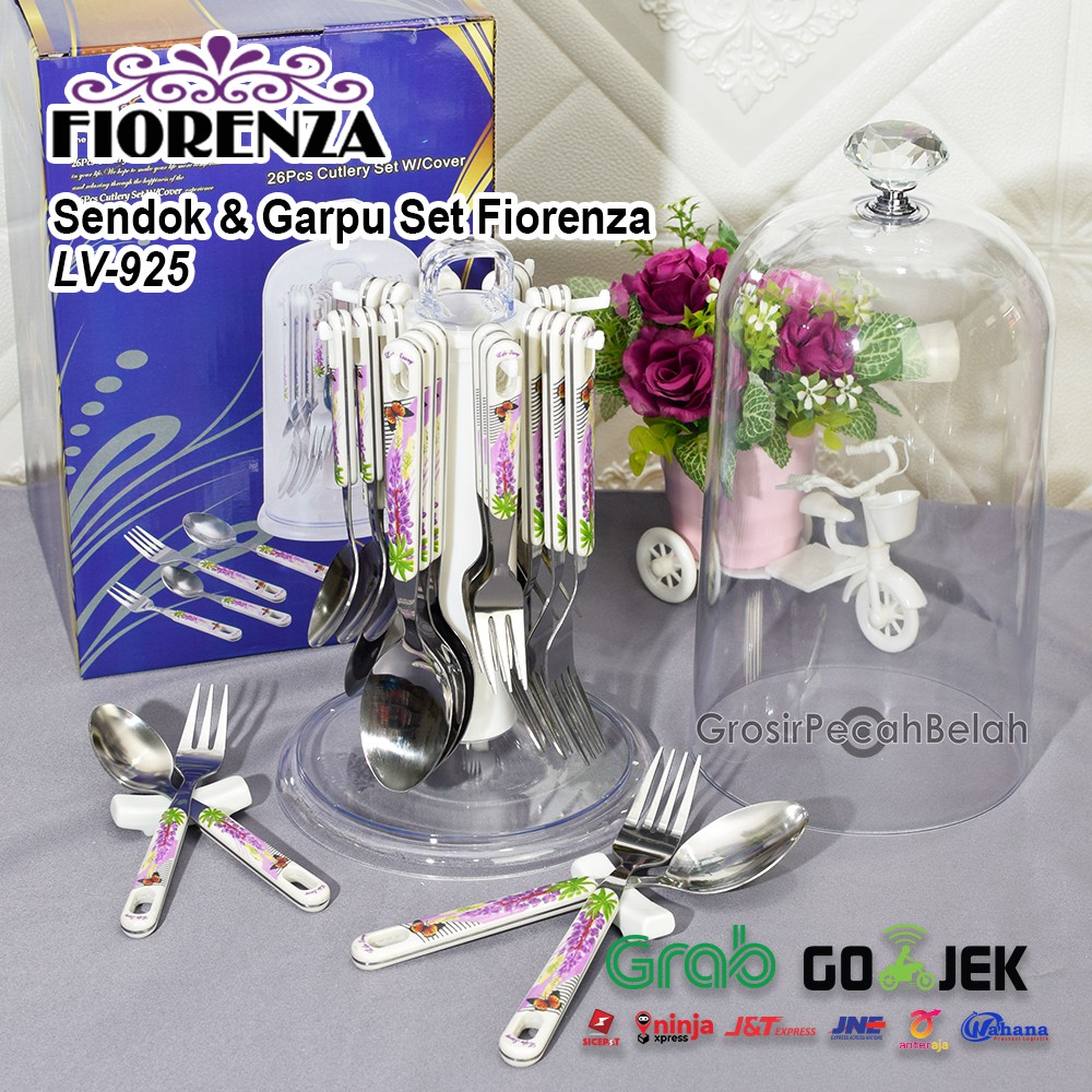 Sendok Garpu Set Cutlery Set Fiorenza Motif Bunga Lavender LV-925