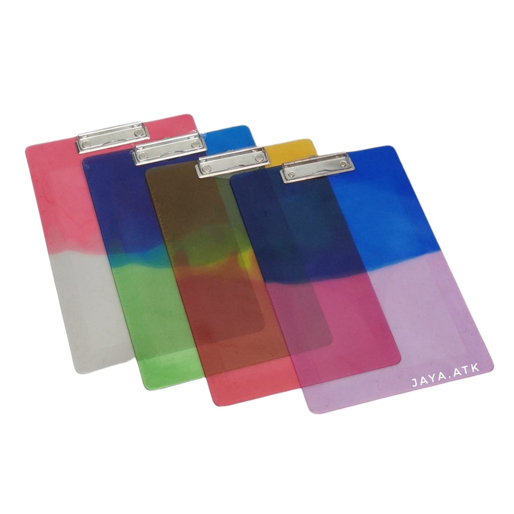 CLIPBOARD PAPAN JALAN FOLIO F4 2 WARNA TRANSPARANT TEBAL PELANGI RAINBOW