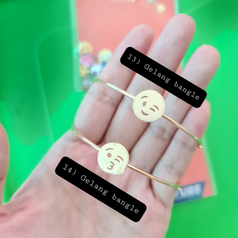 Kalung, giwang, gelang bangle, charm gelang bulat dan belt, liontin EMOJI UBS kadar 375 8K