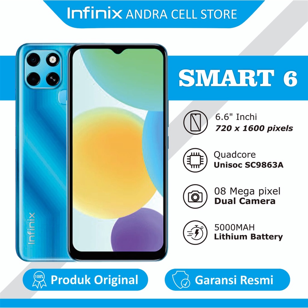 Hp Handphone Infinix Smart 6 [3/64GB] Mediatek Helio Garansi Resmi Infinix Ori 100%