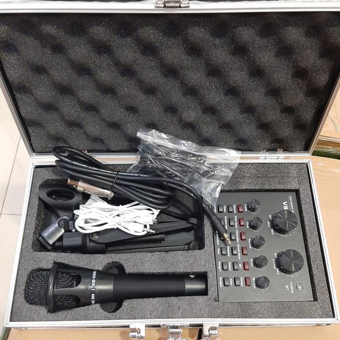 Paket Soundcard V8 Plus Mic dan Koper Audio External Sound Card V8