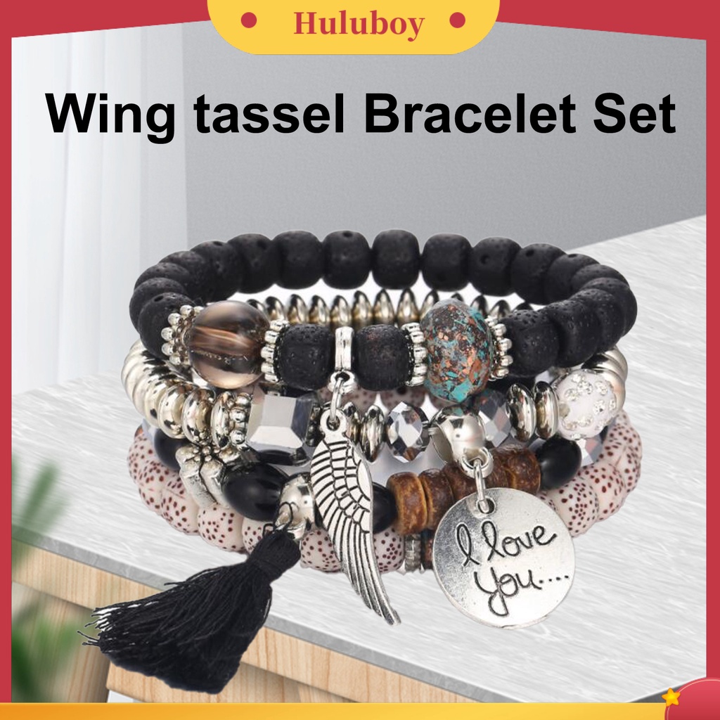 Hu Hu Hu Hu Hu Alat Bantu Pasang Kacamata♡ 4pcs / Set Gelang Manik-Manik Multilayer Gaya Bohemian Untuk Wanita