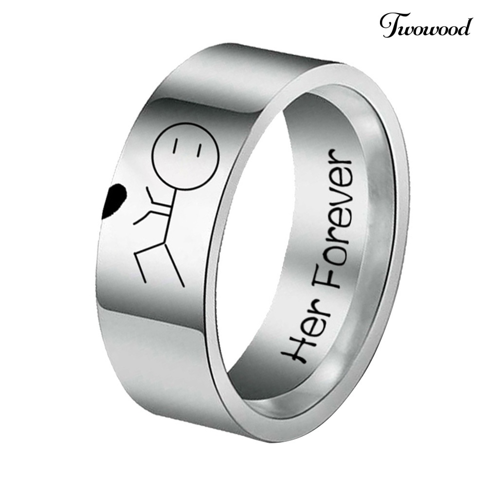 Cincin Desain Kartun Her Forever His Always Abstrak Bahan Stainless Steel Untuk Pasangan