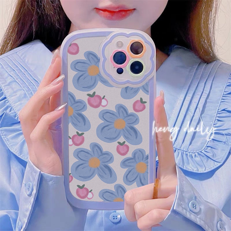 Case Motif Kartun Bunga Biru Untuk IPhone 12 13 11 Pro Max X Xs Max Xr 7 8 Plus Zkzs