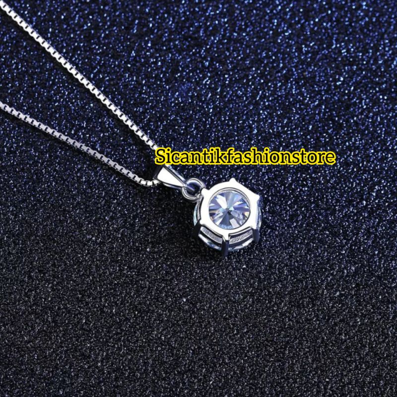 KALUNG LIONTIN PERAK SILVER 925 LAPIS EMAS PUTIH Kalung Titanium Silver  45CM Liontin Bulat Silver Fashion Wanita Terlaris Anti Karat Tidak Luntur