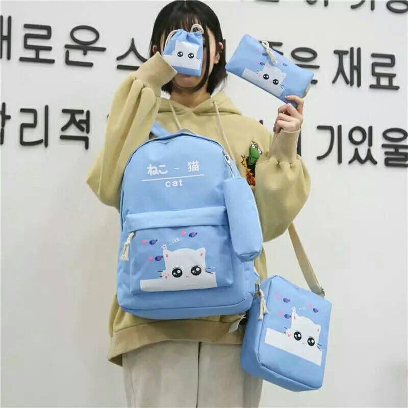 Rya.id - SALE Tas Anak Perempuan SD Ransel Karakter kucing 4in1 Backpack Anak Sekolah Tas Anak Perempuan Populer Kekinian Multifungsi