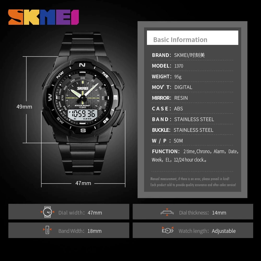 Jam Tangan Pria Stainless Steel Dual Display SKMEI Business Sport Original