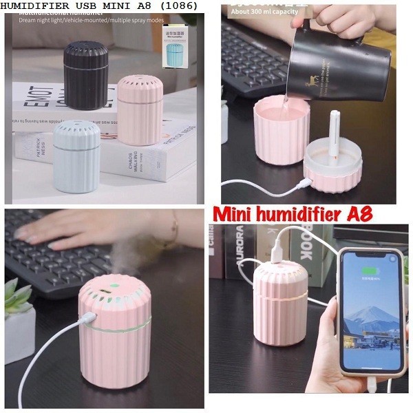 Aroma Theraphy Diffuser Usb Mini 200ml A8 / Pelembab Udara LED Light / Air Humidifier