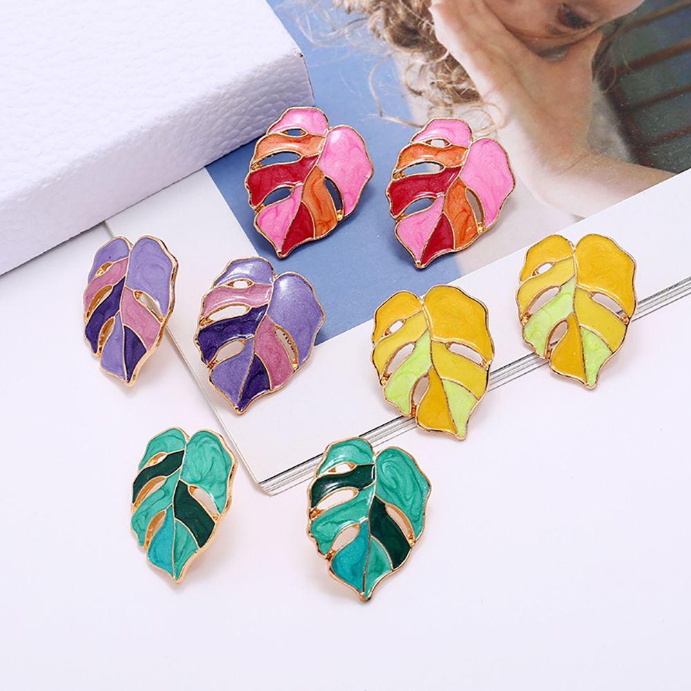 Solighter Turtle Leaf Earrings Dripping Oil Sen Series Aksesoris Perhiasan Ear Studs