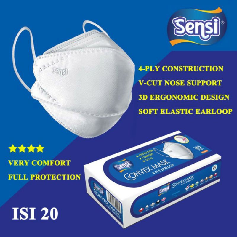 SENSI - Convex Mask 4 Ply / Masker Earloop 4 Ply / Masker Sensi / Sensi Masker Convex isi 20 Pcs