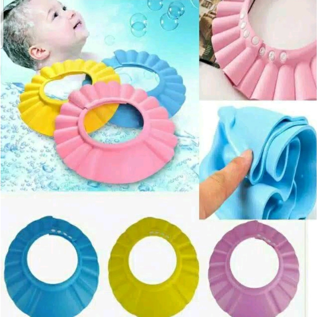 TOPI KERAMAS BAYI PELINDUNG MATA TELINGA / TOPI KERAMAS ANAK DENGAN PENUTUP TELINGA / BABY KIDS SHOWER CAP (IP)