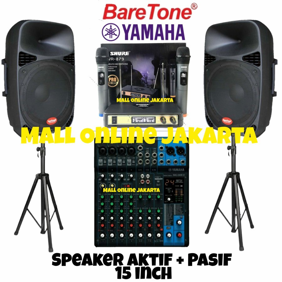 Paket Speaker Aktif Pasif Baretone 15 Inch mixer yamaha 10 channel